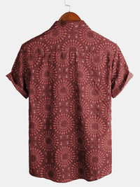 Men's Sunflower Short-sleeved Button Printed Top