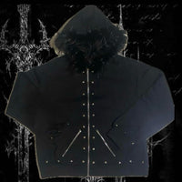 Black Zipper Divided Print Fleece Hooded Sweatshirt