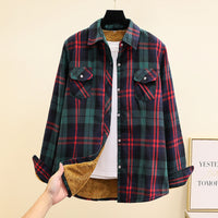 Fleece-Lined Thickened Plus-Size Plaid Shirt For Women