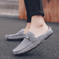 Summer Leather Men's Half Slippers Heelless Casual