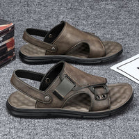 Mens Leather Thick-Soled Non-Slip Beach Casual Soft-Soled Sandals