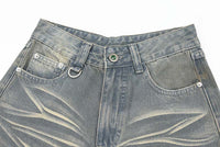 American-style Retro Cat Beard Washed Distressed Design Shorts