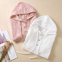 Find-a-Bargain Jacquard Embroidered Cotton-Linen Shirt For Women Summer
