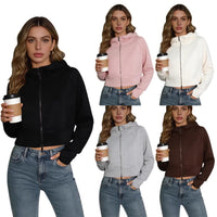Retro Double Zip Hooded Fleece Lined Sweatshirt Short Cardigan Jacket