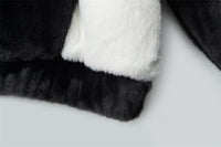 Fleece-lined Thick Color Contrast Patchwork Panda Ears Hooded Sweater