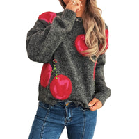 Women's Casual Loose Cherry Jacquard Color-block Knit Sweater
