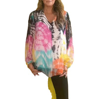 Casual Tie-dye Printing Multicolor V-neck Shirt