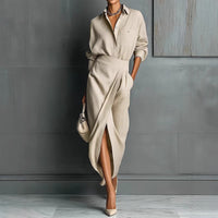 Womens Elegant Chic Sexy Solid-Color Irregular Pleated Dress
