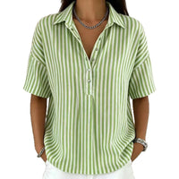 Women's Fashion Casual Striped Short-Sleeve Shirt With Lapel Collar