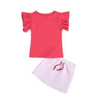 Hot Sale New Watermelon Red Bell Sleeve Top Short Skirt Suit