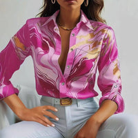 Season Fashion Casual Loose Button Long Sleeve Printed Shirt For Women