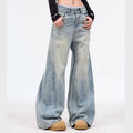 Retro Washed Ripped Jeans Baggy Straight Trousers