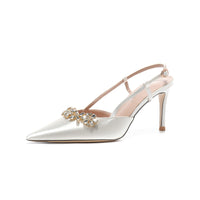 French Style Temperament Evening Dress High Heels Rhinestone Closed Toe Sandals