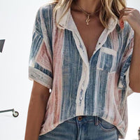 Women's Summer Temperament Contrast Color Striped Shirt