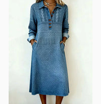 Solid-color Lapel Long-sleeve Dress For Women