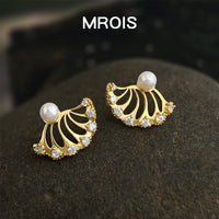 Silver Needle Hollow Swing Pearl Earrings