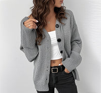 Women's Drawstring Knitted Solid Color Hooded Single-breasted Sweater