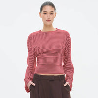 New Solid Color Round Neck Striped Sexy Long Sleeve T-shirt