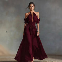 Womens Solid-Colored Halter Maxi Dress