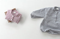 Long Sleeve Plaid Jumpsuit Baby Boy And Baby Girl Pullover Western Style Triangle Jumpsuit Baby Bodysuit Romper Shirt