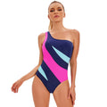 European And American Fashion One-shoulder Color-block Swimsuit