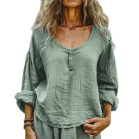 Women's Casual Loose Fashion Long Sleeve Linen Solid Color Top