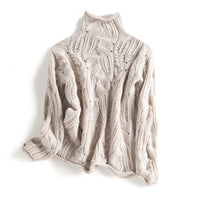 High Neck Thickened Hollow Crochet Loose Knitted Pullover Sweater