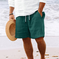 European And American Cotton And Linen Multi-bag Lace Men's Striped Beach Shorts