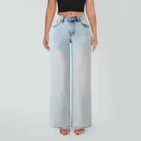 Mid-to-low-rise High-elasticity Soft Hip-lifting Wide-leg Straight Denim Jeans