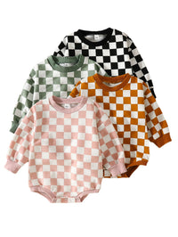 Baby Clothes Jumpsuit Triangle Chessboard Plaid Pullover Sweater