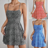 European And American-style Slim-fit Floral Print Backless Slip Dress