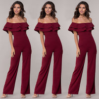 Women's Fashion Casual Pure Color Ruffles Jumpsuit