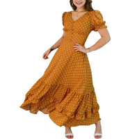Square Neck Short Sleeve Polka Dot Print Dress