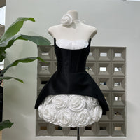 Designers Three-dimensional Floral Fishbone Bandeau Dress With Contrasting Colors