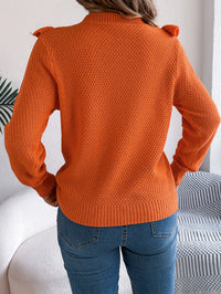 Women Elegant Solid Color Ruffled Long Sleeve Pullover Sweater