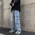 Cargo Jeans Men's Distressed Straight Loose Pants