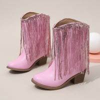 Western-style Runway Chic Chunky-heeled Fringed Ankle Boots