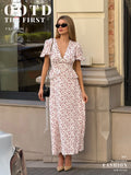 Printed Waist-cinching Puff Sleeve Dress
