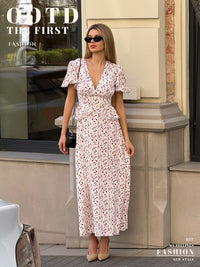 Printed Waist-cinching Puff Sleeve Dress