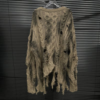 Irregular Ripped Sweater Women's Vintage Knitted Top