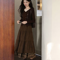 Thickened Japanese-style High-waisted Slimming Bow A-line Long Skirt