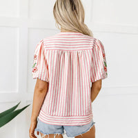 Women's Loose-Fit Fashionable V-Neck Striped Top