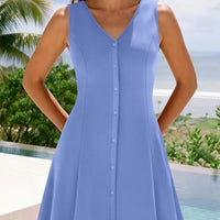 Womens Casual Sleeveless V-Neck Tank A-Line Dress