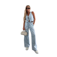 Lace-up Wide-leg Jeans Fashion Denim Set Womens