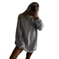 Loose Sweater With Ripped Waste Soil