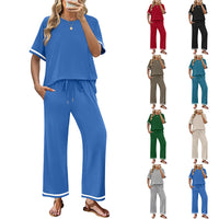 Elegant  Casual  Comfortable Pants And Short-Sleeve Top Two-Piece Set For Women