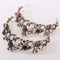 Floral Black Diamond Pearl Baroque Bridal Crown Wedding Tiara Accessories