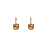 Exquisite Stylish And Versatile French-style Coffee-gold Crystal Sugar-cube Earrings