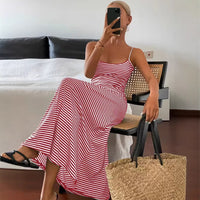 Fashionable Short-Sleeve Tank Top Backless Striped Slip Dress