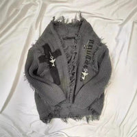 Dark Asian Culture Retro Distressed Cardigan Sweater